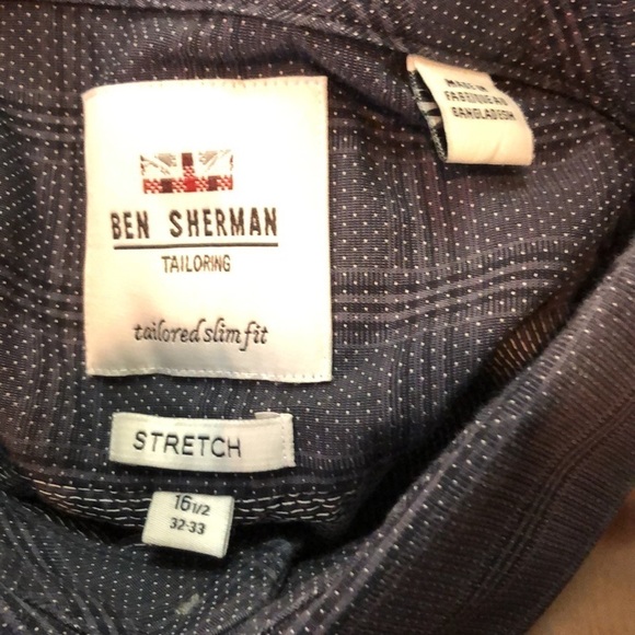Ben Sherman Men’s Gray Dot Plaid Slim Tailored Stretch Button Up Shirt Size 16.5 - Picture 6 of 8